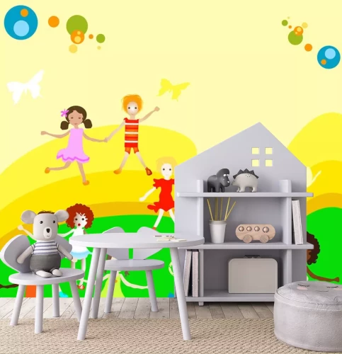 Sticker Spelende kinderen op een gekleurde achtergrond