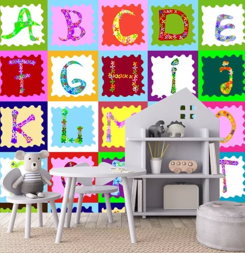 Sticker Kleurrijk Engels alfabet met decoratieve letters
