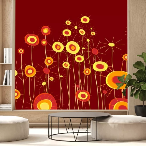 Sticker Oranje bloemen op een abstracte compositie