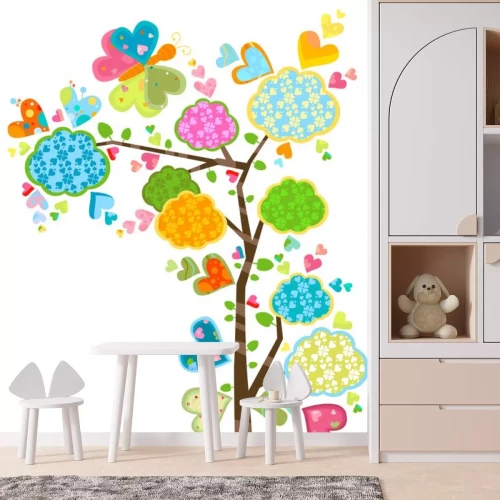 Sticker Regenboogboom met kleurrijke sierafbeeldingen