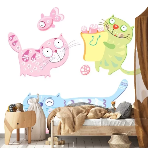 Sticker Drie grappige kleurrijke katten humoristische illustratie