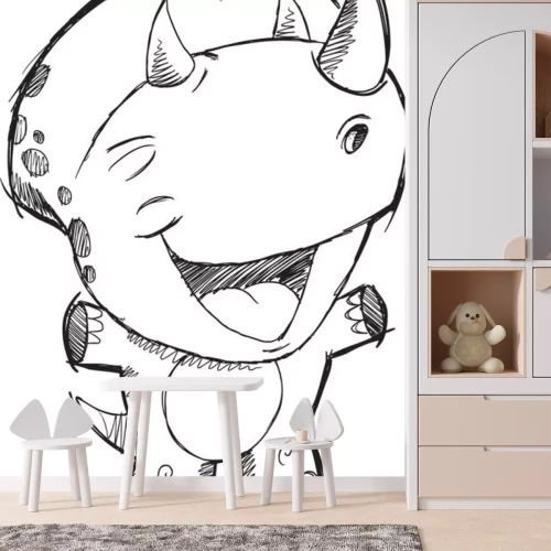 Sticker Een schets van een lachende dinosaurus