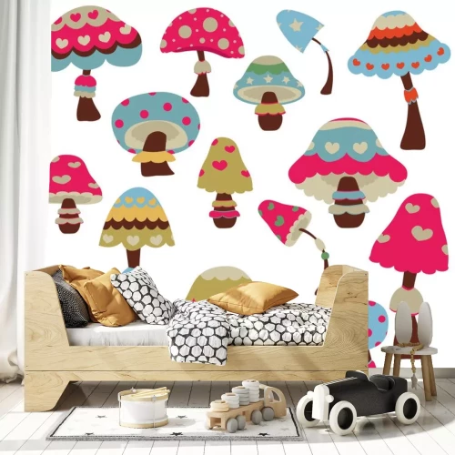 Sticker Decoratieve paddenstoelen in contrasterende kleuren