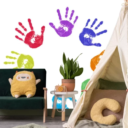 Sticker Veelkleurige handafdrukken gerangschikt in een cirkel
