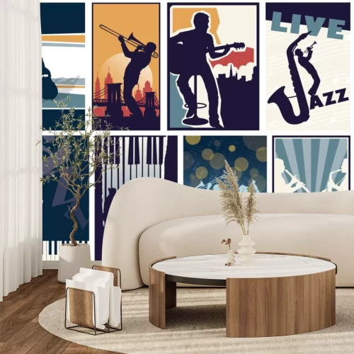 Sticker Set van 8 verschillende vector jazz posters