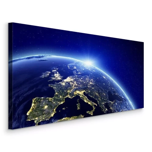 Canvas Wereldbol met uitzicht op stadslichten 's nachts