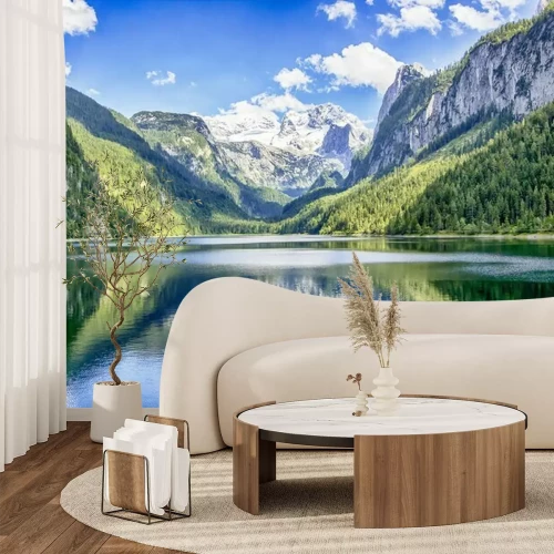 Fotobehang Oppervlakte van het meer en bergen