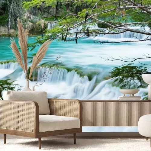 Fotobehang Turquoise water in een waterval