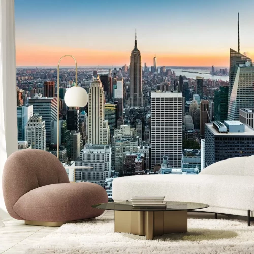 Fotobehang De skyline van New York City bij zonsondergang