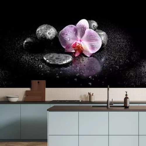 Sticker Orchidee stenen en waterdruppels