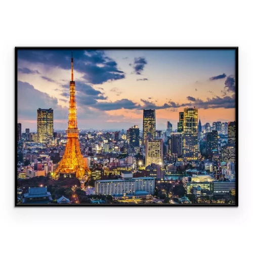 Poster Financiële wijk met de Tokiotoren bij nacht