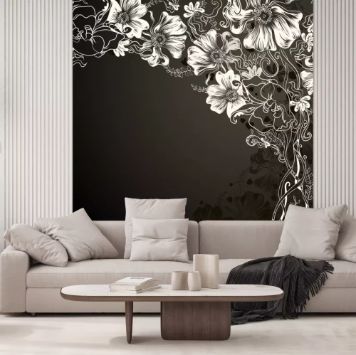 Sticker Witte bloemen op een grijze achtergrond