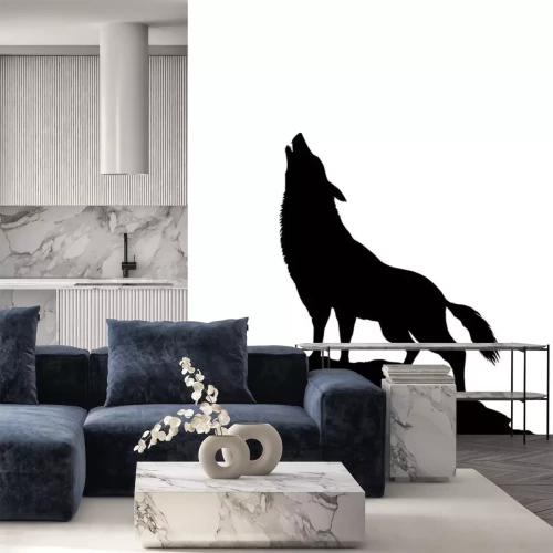 Sticker Zwart silhouet van een wolf op een witte achtergrond