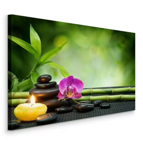 Canvas Spa-stijl stenen met een kaars en orchidee