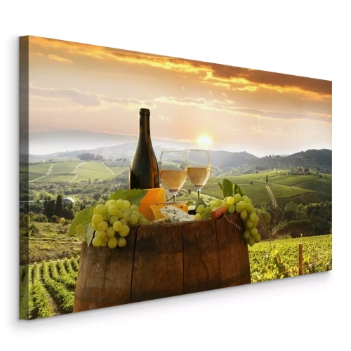 Canvas Witte wijn en kaas van de tap in Toscane