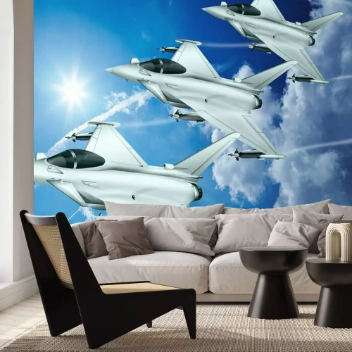 Fotobehang Een formatie van straalstromen in de lucht