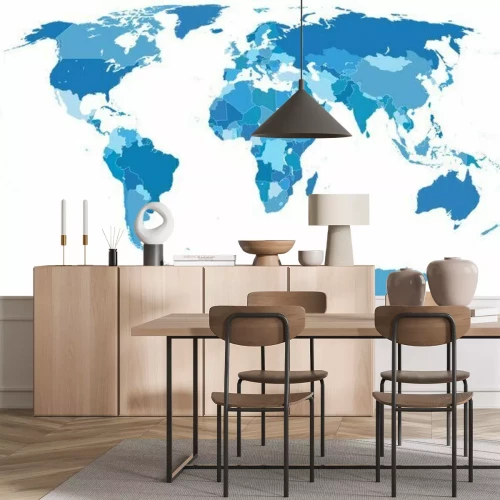 Fotobehang Blauwe landen op de wereldkaart