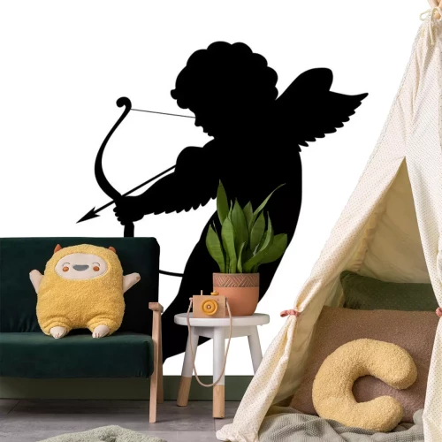 Sticker Cupido die het zwarte silhouet van de boog strakker maakt