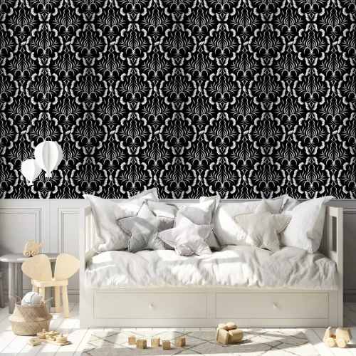 Behang Barok ornament op zwarte achtergrond