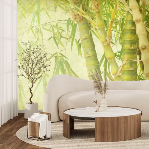 Sticker bamboe op oude grunge papier textuur achtergrond