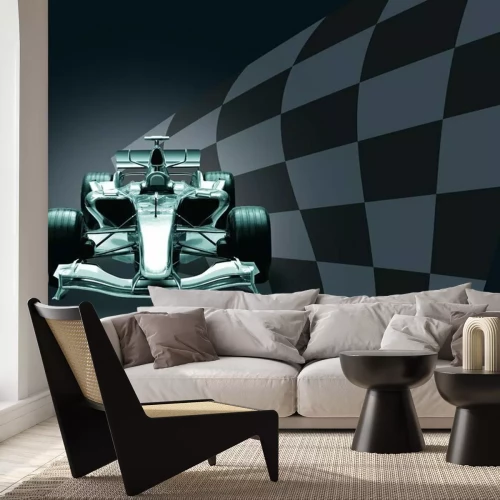 Fotobehang Formule 1-auto en vlag