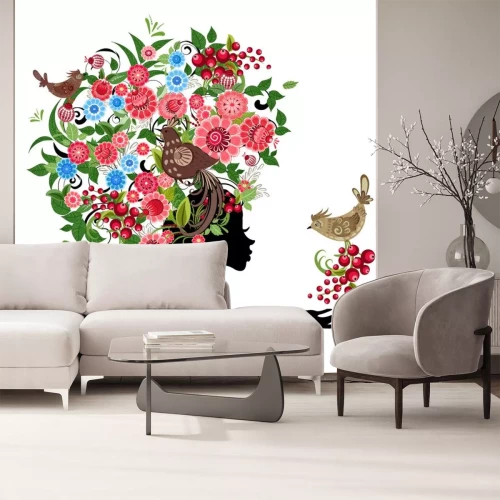 Sticker meisje, mode, bloemen