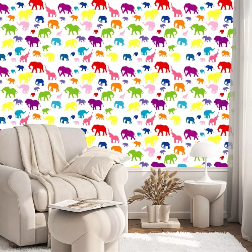 Behang Gekleurde silhouetten van olifanten