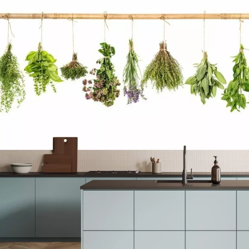 Fotobehang Kruiden op een houten balk