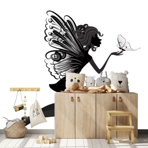 Sticker Feeën met vlindervleugels zwart-wit afbeeldingen