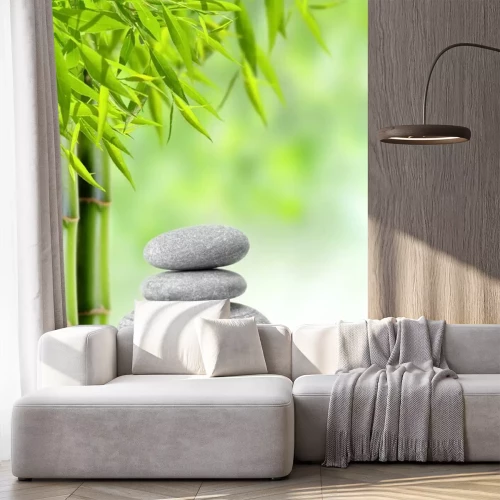 Fotobehang Bamboe en grijze stenen