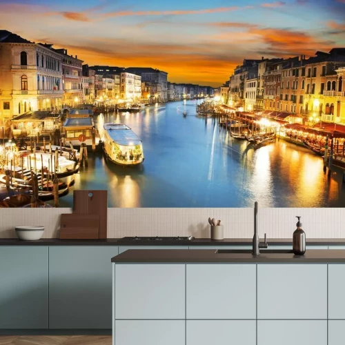 Fotobehang Verlichte Canal Grande bij nacht