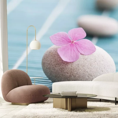 Sticker Zen stenen en roze bloemen