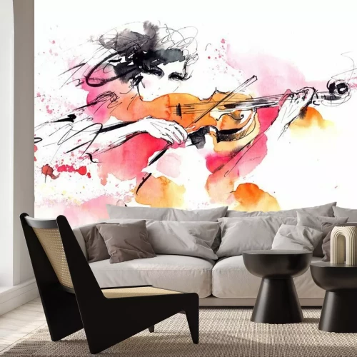 Fotobehang Aquarel van een violist
