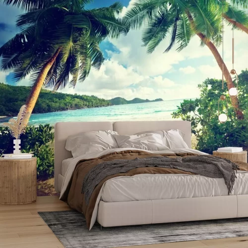 Fotobehang Zonsondergang op het strand, Mahe Island, Seychellen