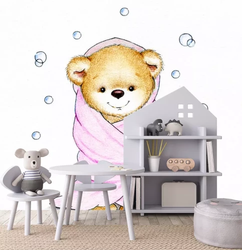 Sticker Een teddybeer gewikkeld in een deken