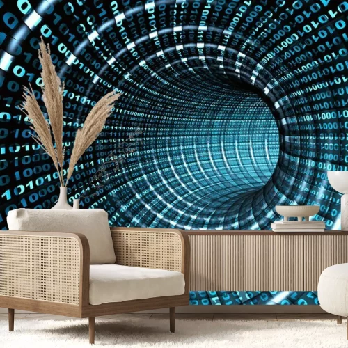 Fotobehang 3D tunnel met binaire code