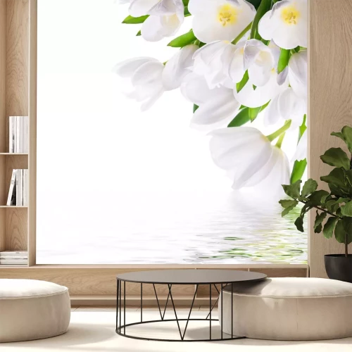 Sticker Witte tulpen aan het water