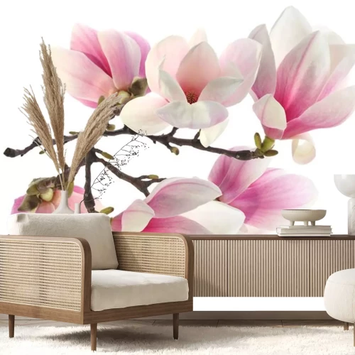 Sticker Magnolia's in witte en roze tinten