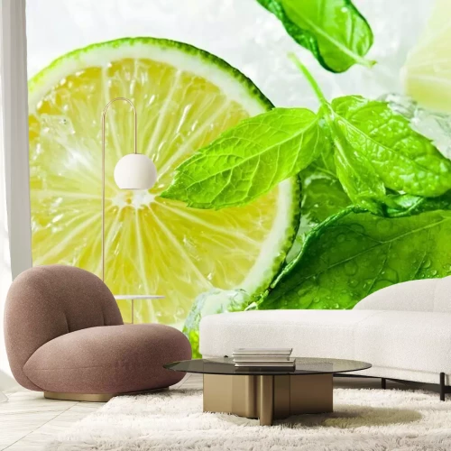 Fotobehang Limoenvruchten en muntblaadjes