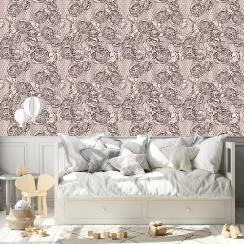 Behang Rozen en pioenrozen op retro graphics