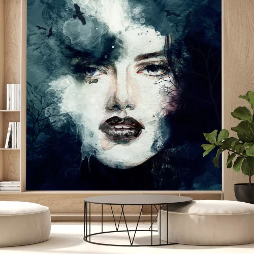 Sticker Abstract vrouwenportret geschilderd met waterverf