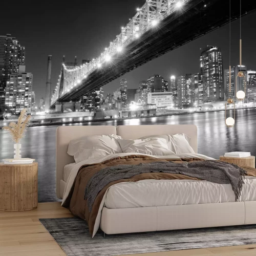 Fotobehang Zwart-wit nachtzicht van NYC