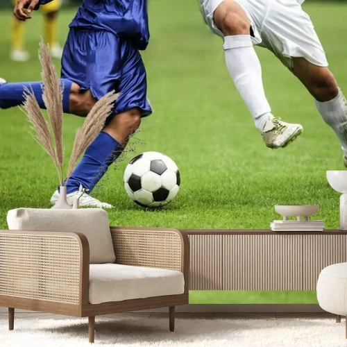 Fotobehang Twee voetballers in actie op het veld