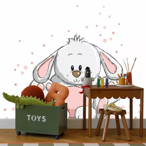 Sticker Leuke witte en roze konijntjesillustratie voor kinderen