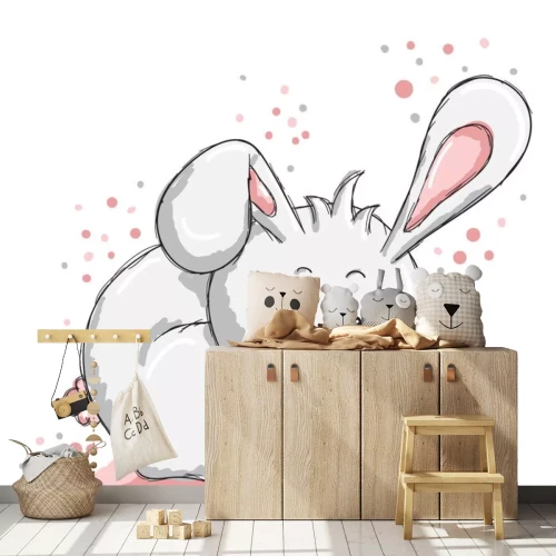 Sticker Witte en roze pluizige konijntjesillustratie voor kinderen