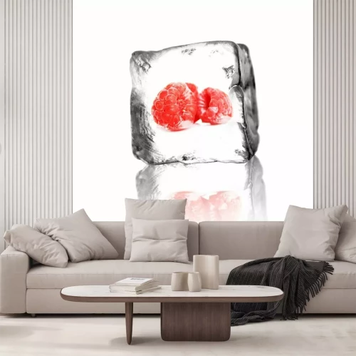 Sticker Frambozen in blok ijs