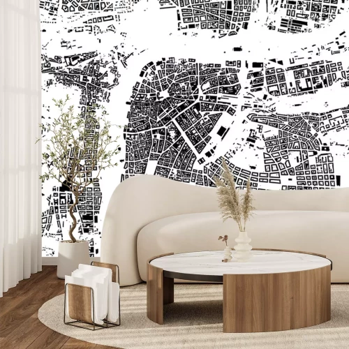 Sticker Praag zwart wit stadsplan - straat textuur