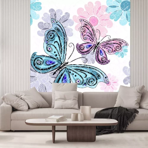 Sticker Vlinders en bloemen in pastel