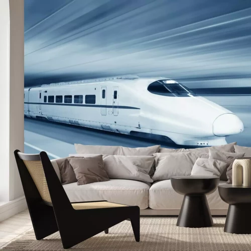 Fotobehang Snelle witte trein