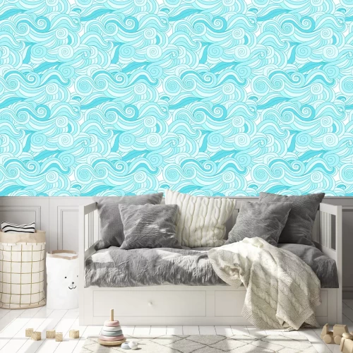 Behang Zee abstracte golven in blauwtinten